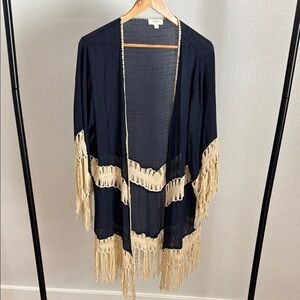 Umgee Black and Cream Fringe Cape